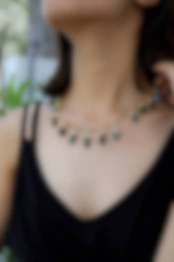 Gold Plated Green Stone & Pearl Handcrafted Necklace by Do Taara at Pernia's Pop Up Shop