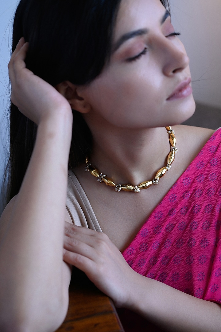 Gold Plated Pearl Choker Necklace by Do Taara