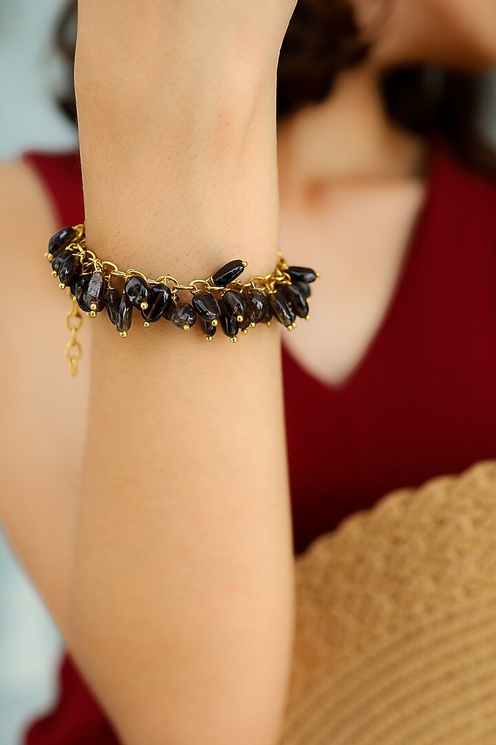 Gold Plated Black Natural Stone Bracelet by Do Taara at Pernia's Pop Up Shop