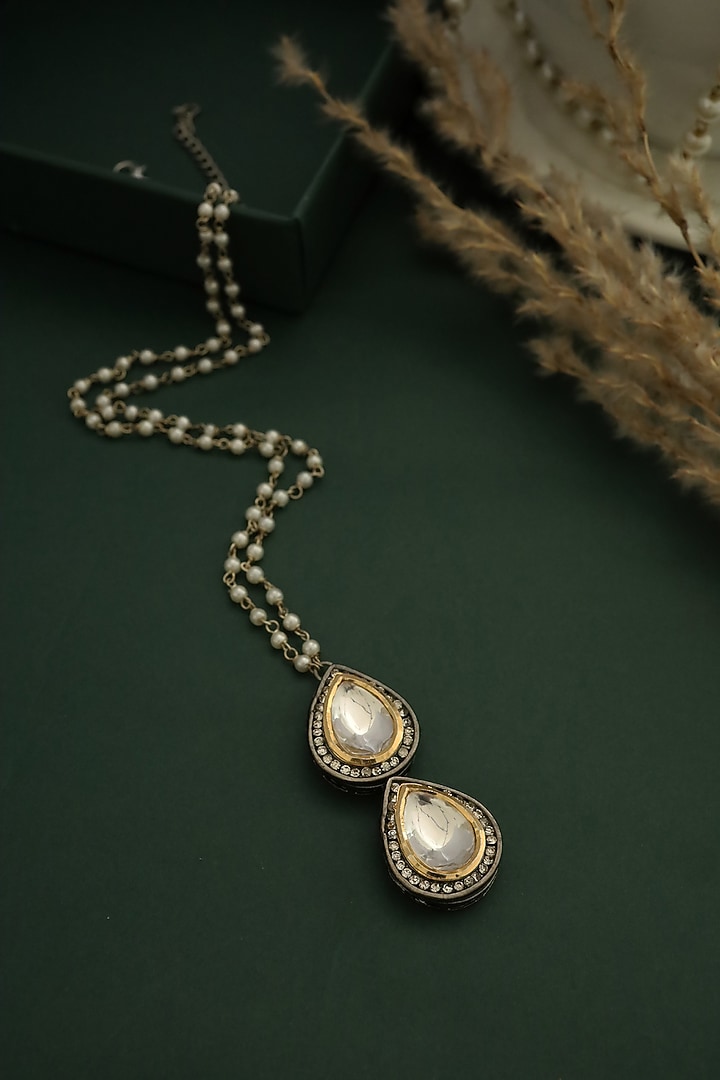 Rhodium Finish Cubic Zirconia & Pearl Pendant Necklace by Do Taara at Pernia's Pop Up Shop