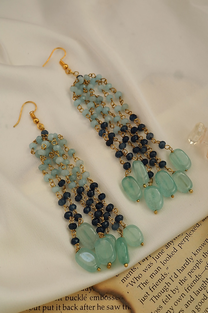 Gold Plated Mint Natural Stone & Onyx Dangler Earrings by Do Taara at Pernia's Pop Up Shop