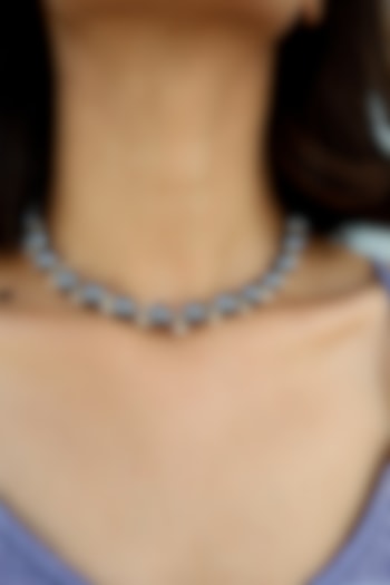 Rhodium Finish Grey Pearl & Onyx Necklace by Do Taara