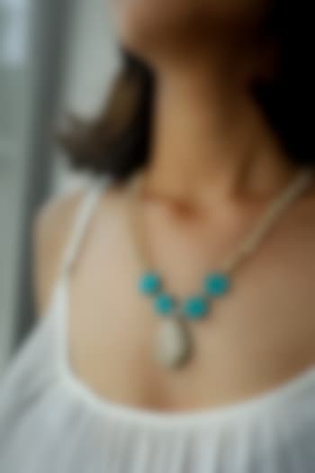 Gold Plated Turquoise Natural Stone & Pearl Necklace by Do Taara
