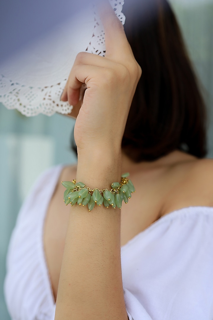 Gold Plated Mint Natural Stone Bracelet by Do Taara