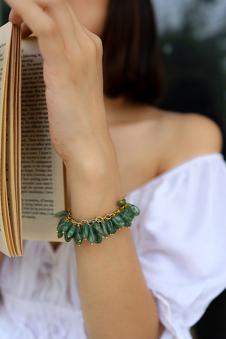 Gold Plated Green Natural Stone Bracelet by Do Taara