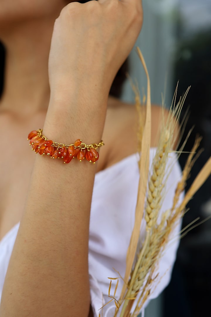 Gold Plated Orange Natural Stone Bracelet by Do Taara