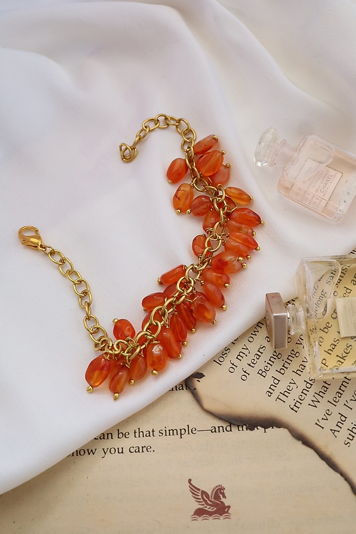 Gold Plated Orange Natural Stone Bracelet by Do Taara at Pernia's Pop Up Shop