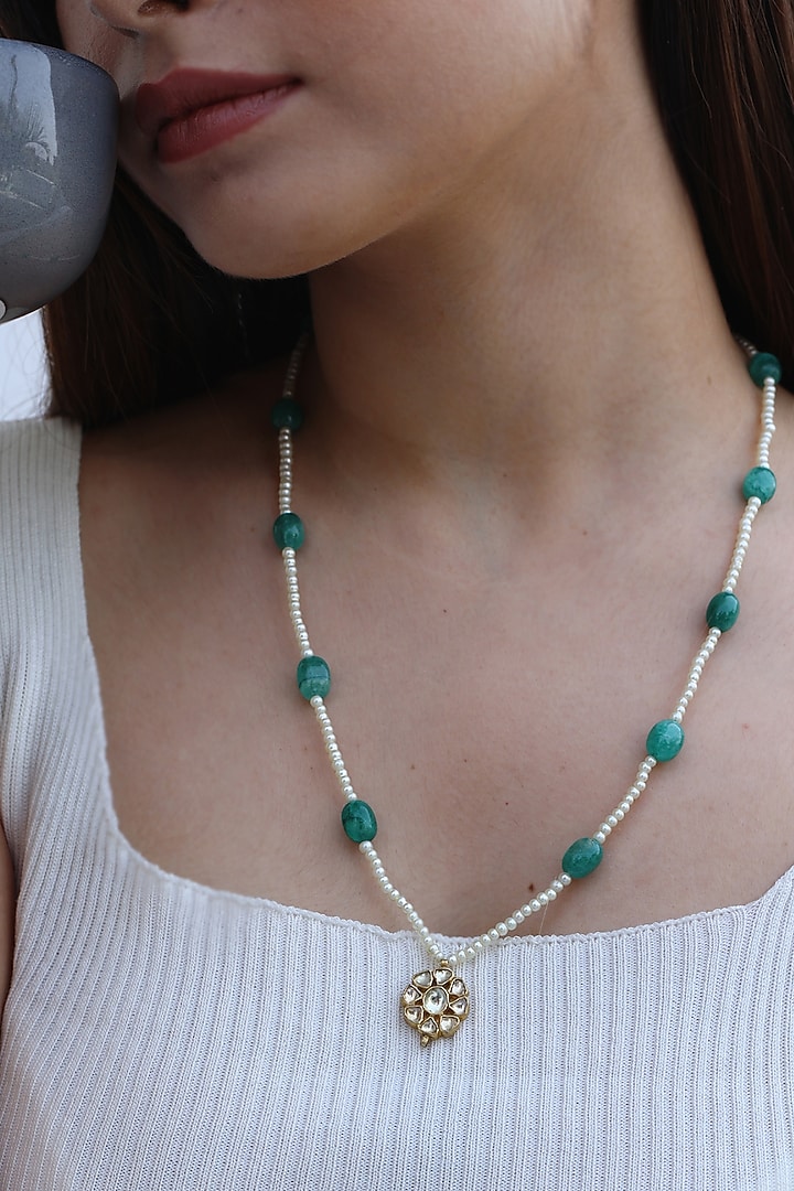 Gold Finish Kundan Polki & Natural Stone Necklace by Do Taara at Pernia's Pop Up Shop