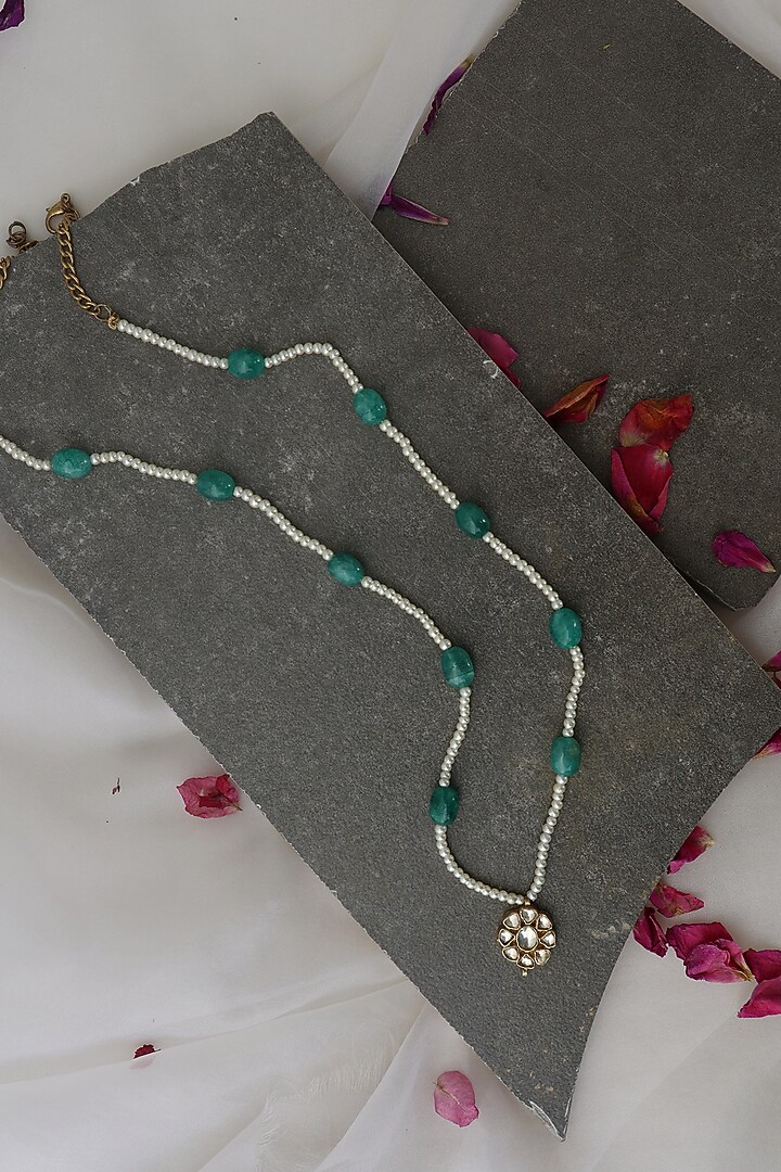 Gold Finish Kundan Polki & Natural Stone Necklace by Do Taara at Pernia's Pop Up Shop