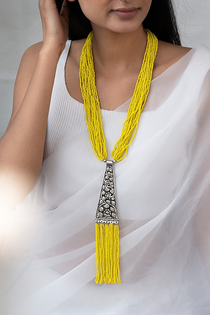 Yellow Beaded Necklace by Do Taara