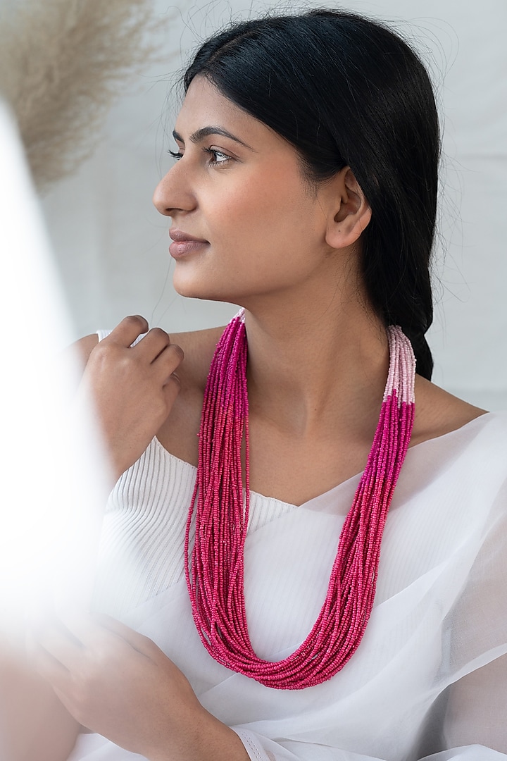 Pink Beaded Necklace by Do Taara