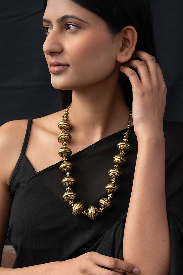 Gold Finish Beaded Necklace by Do Taara