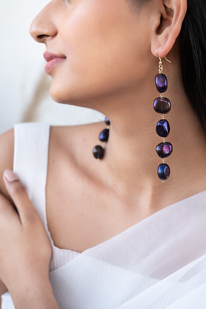 Purple Synthetic Stone Dangler Earrings by Do Taara