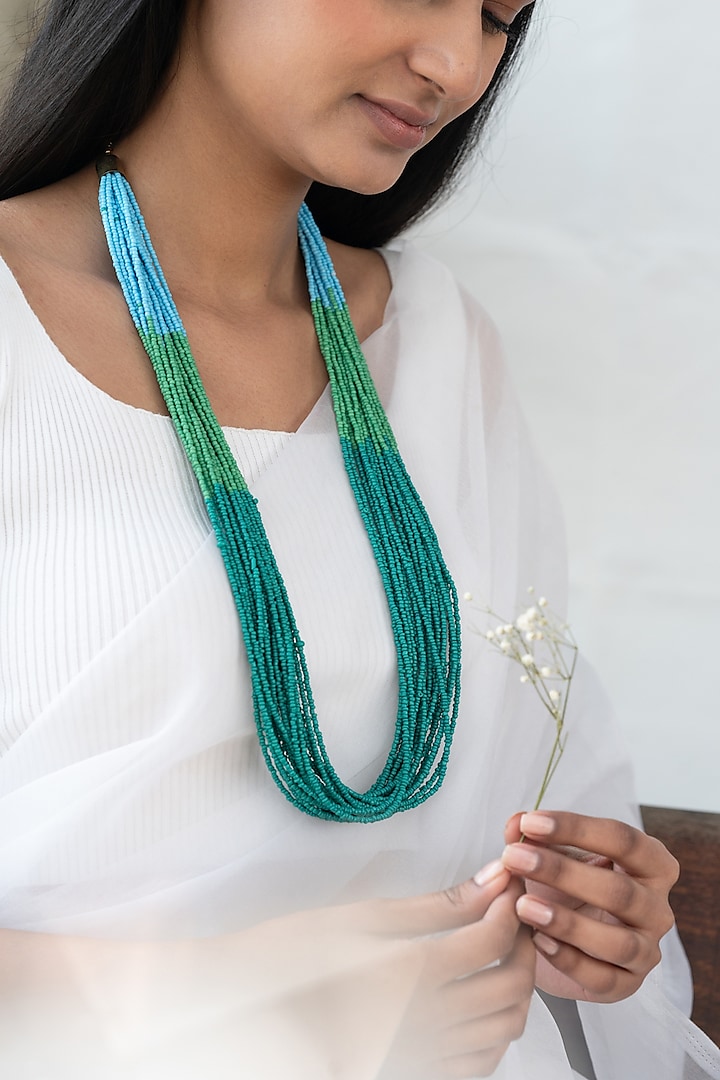 Green Beaded Necklace by Do Taara