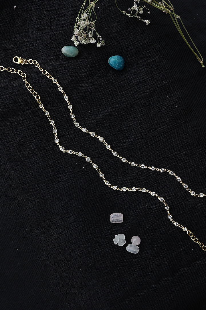 Gold Finish Crystal Adjustable Anklets (Set of 2) by Do Taara at Pernia's Pop Up Shop