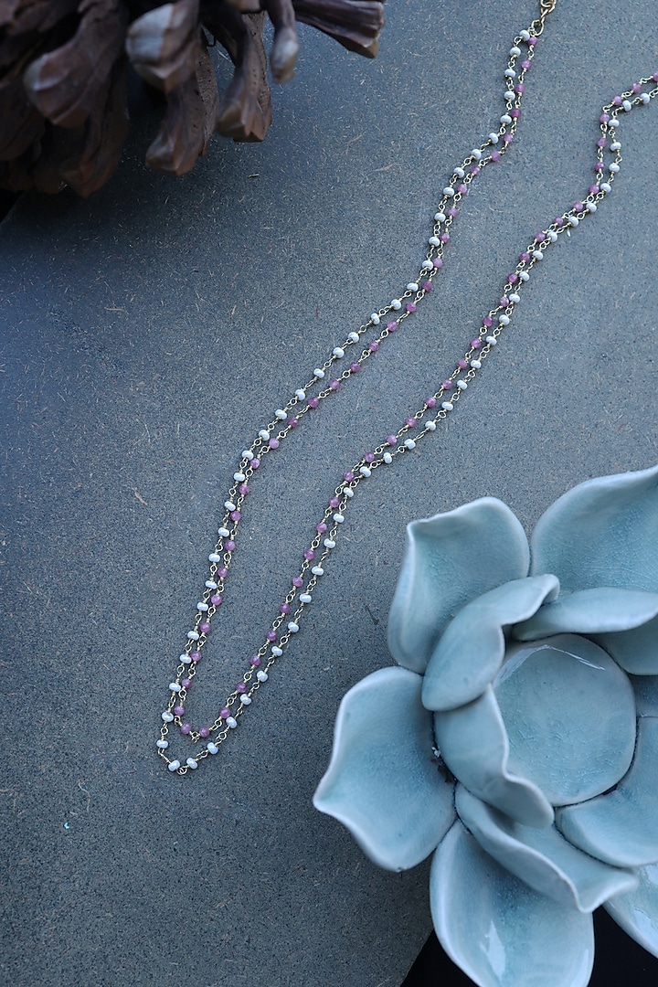 Gold Finish Pearl Necklace by Do Taara at Pernia's Pop Up Shop