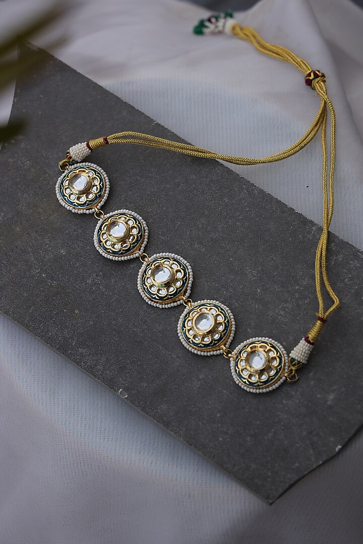 Gold Finish Kundan Polki Necklace by Do Taara at Pernia's Pop Up Shop