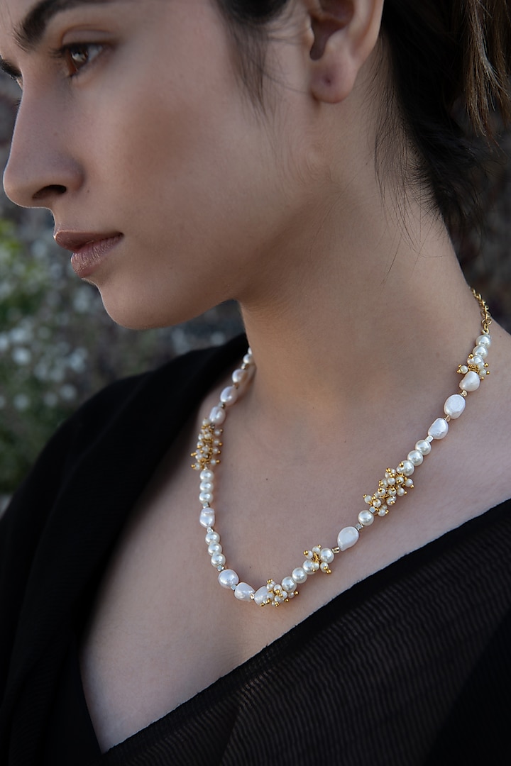 Gold Finish Pearl Necklace by Do Taara