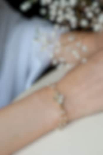 Gold Finish Kundan Polki & Pearl Adjustable Bracelet by Do Taara