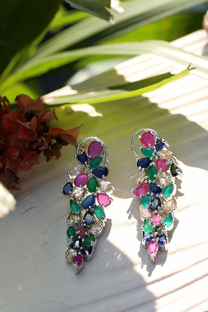 Gold Finish Multi-Colored Natural Stone Dangler Earrings by Do Taara at Pernia's Pop Up Shop
