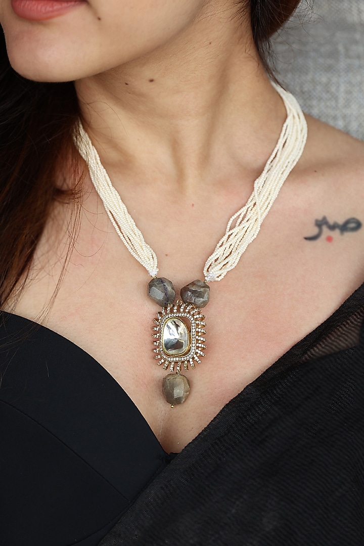 Gold Finish Kundan Polki & Natural Stone Necklace by Do Taara at Pernia's Pop Up Shop