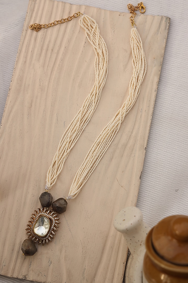 Gold Finish Kundan Polki & Natural Stone Necklace by Do Taara at Pernia's Pop Up Shop
