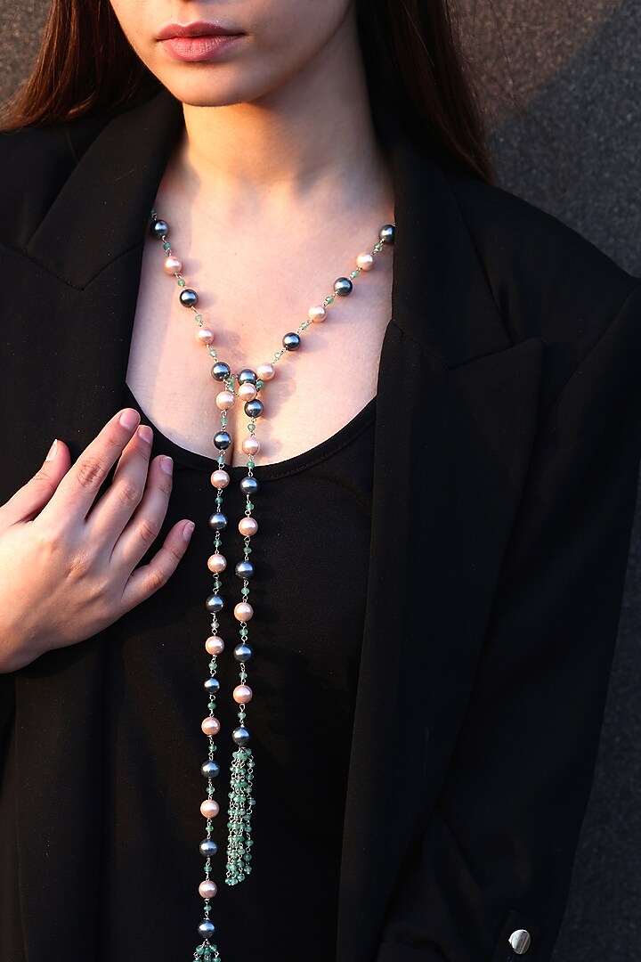 Gold Finish Stone & Pearl Adjustable Necklace by Do Taara at Pernia's Pop Up Shop