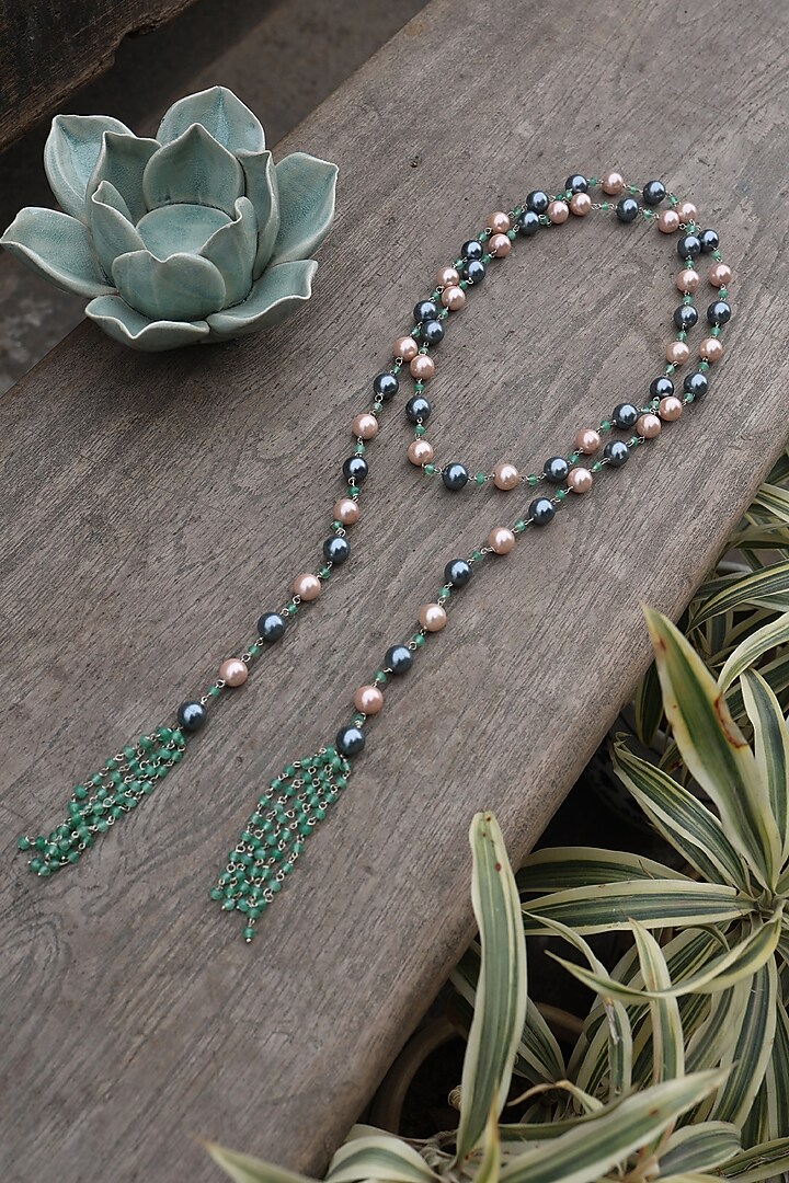 Gold Finish Stone & Pearl Adjustable Necklace by Do Taara at Pernia's Pop Up Shop