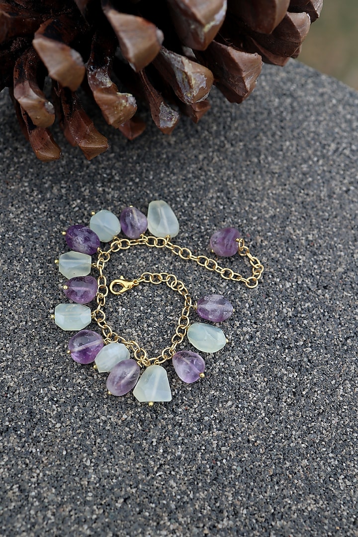 Gold Finish Amethyst & Mint Stone Adjustable Bracelet by Do Taara at Pernia's Pop Up Shop