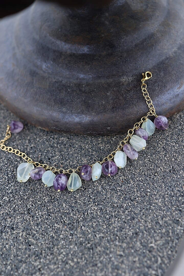 Gold Finish Amethyst & Mint Stone Adjustable Bracelet by Do Taara at Pernia's Pop Up Shop