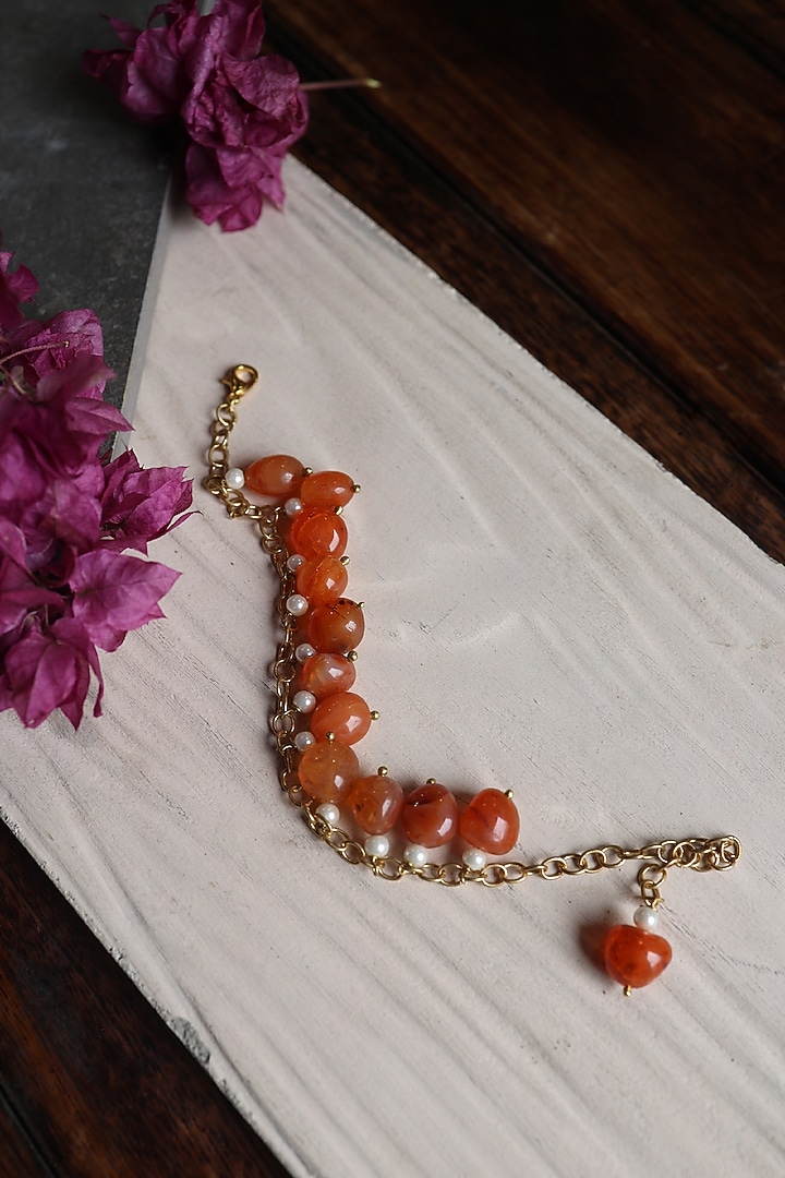 Gold Finish Natural Stone Adjustable Bracelet by Do Taara at Pernia's Pop Up Shop