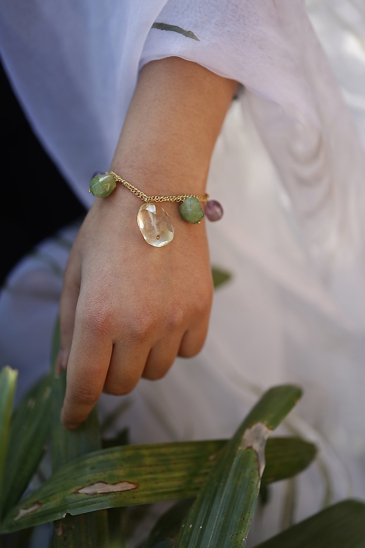 Gold Finish Amethyst & Green Agate Adjustable Bracelet by Do Taara