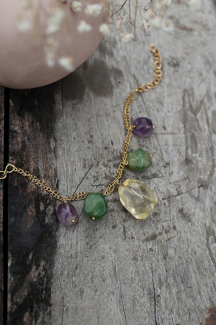 Gold Finish Amethyst & Green Agate Adjustable Bracelet by Do Taara at Pernia's Pop Up Shop