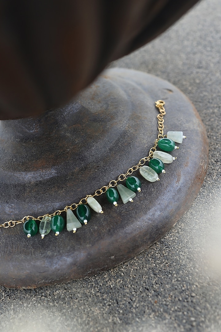 Gold Finish Jade & Flourite Stone Adjustable Bracelet by Do Taara at Pernia's Pop Up Shop