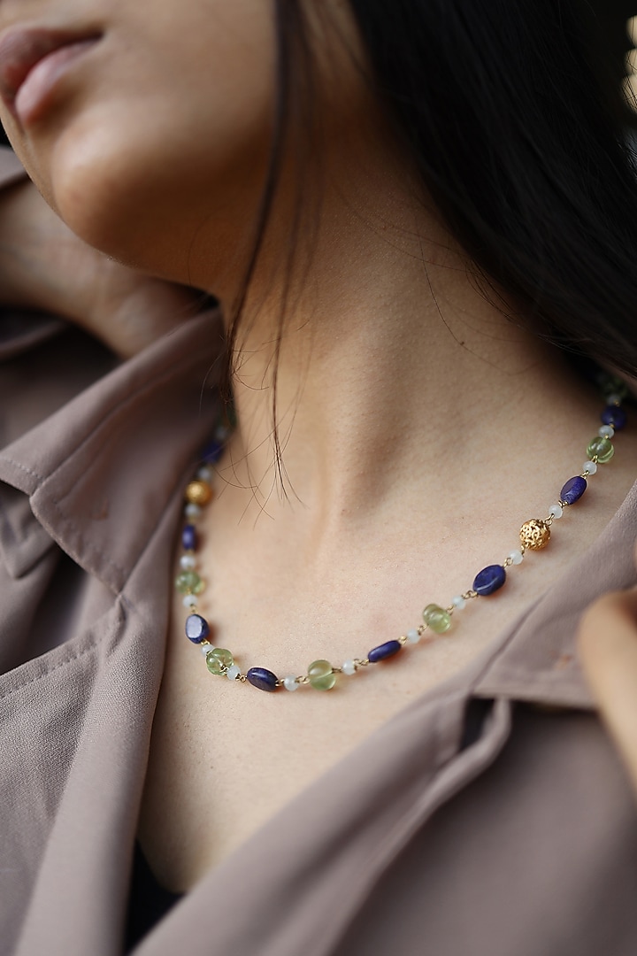 Gold Finish Fluorite Stone & Onyx Necklace by Do Taara at Pernia's Pop Up Shop