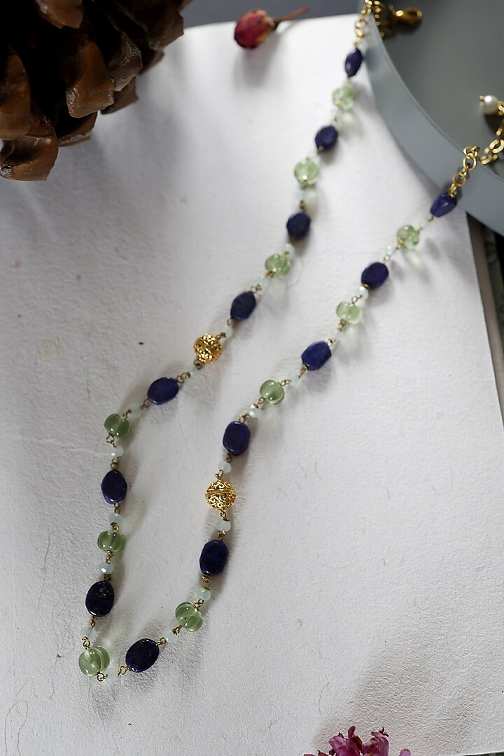 Gold Finish Fluorite Stone & Onyx Necklace by Do Taara at Pernia's Pop Up Shop