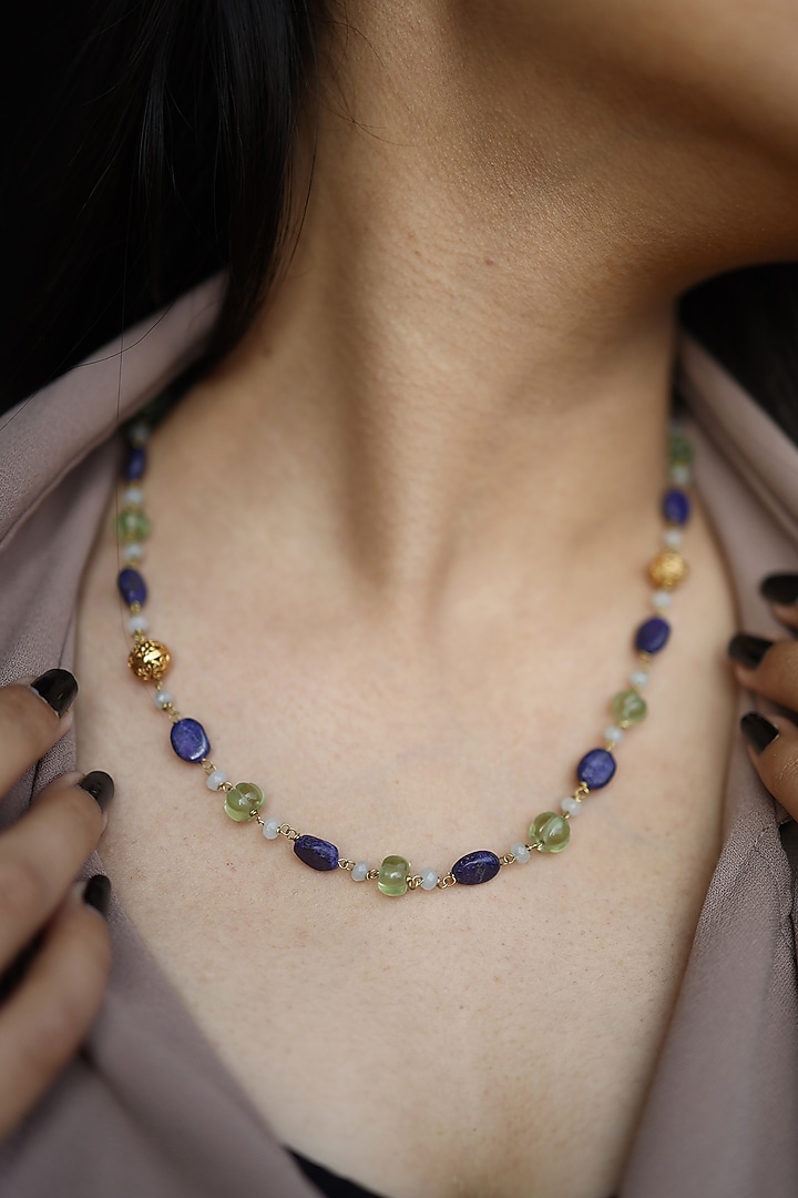 Gold Finish Fluorite Stone & Onyx Necklace by Do Taara at Pernia's Pop Up Shop