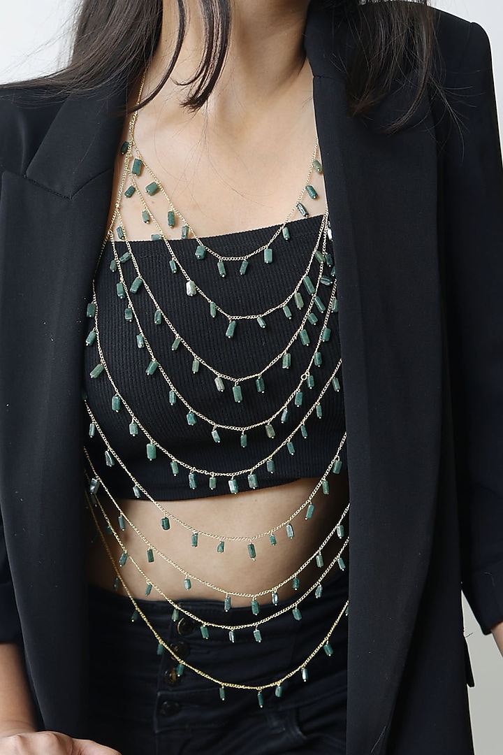 Gold Finish Natural Stone Adjustable Bodychain Necklace by Do Taara at Pernia's Pop Up Shop