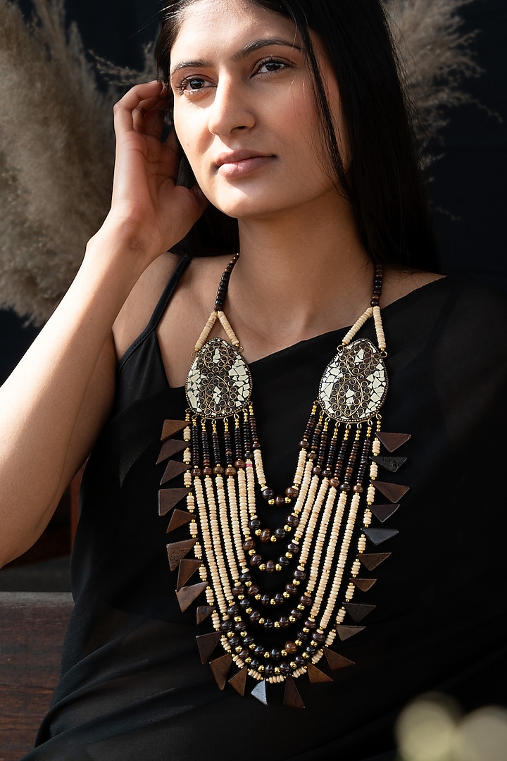 Brown & Beige Beaded Necklace by Do Taara at Pernia's Pop Up Shop