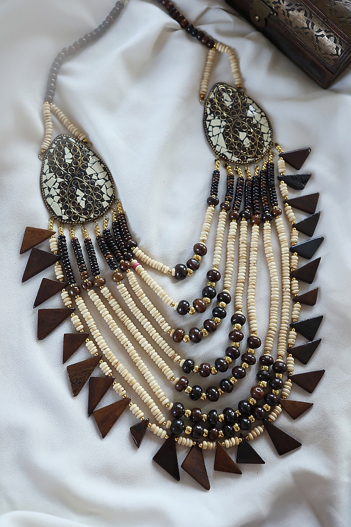 Brown & Beige Beaded Necklace by Do Taara at Pernia's Pop Up Shop