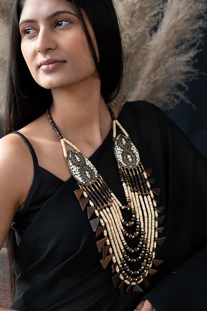 Brown & Beige Beaded Necklace by Do Taara at Pernia's Pop Up Shop