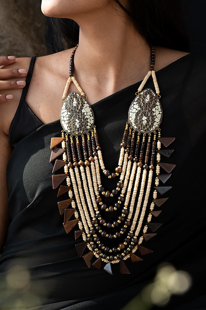 Brown & Beige Beaded Necklace by Do Taara at Pernia's Pop Up Shop