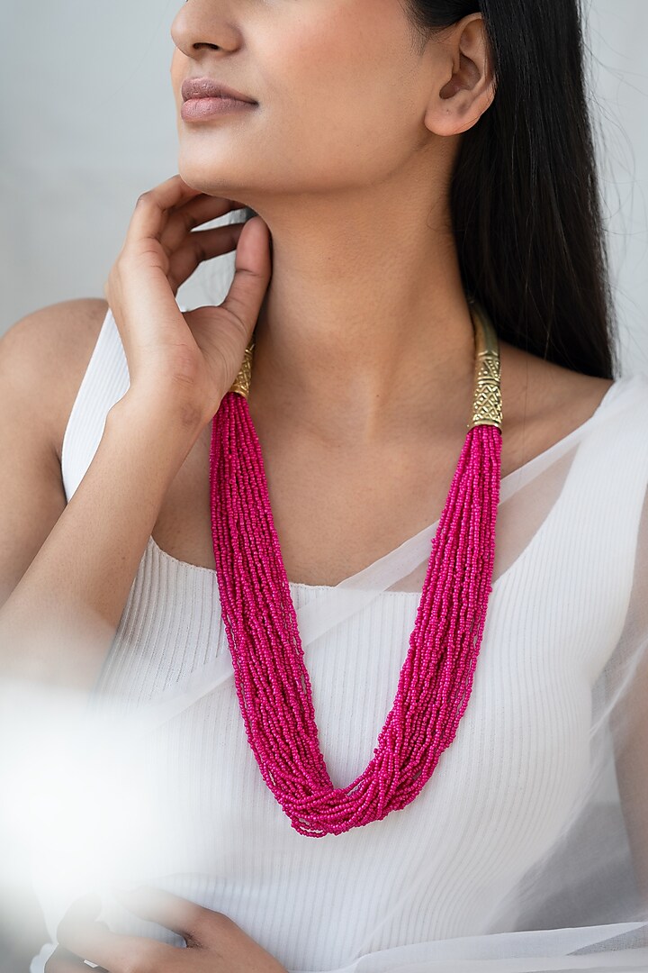 Pink Beaded Necklace by Do Taara