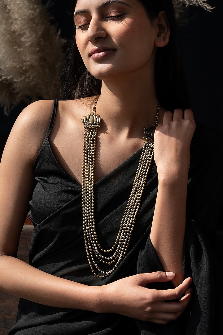 Gold & Silver Beaded Boho Necklace by Do Taara