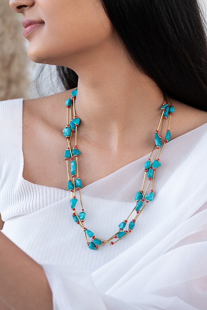Turquoise Beaded Layered Necklace by Do Taara