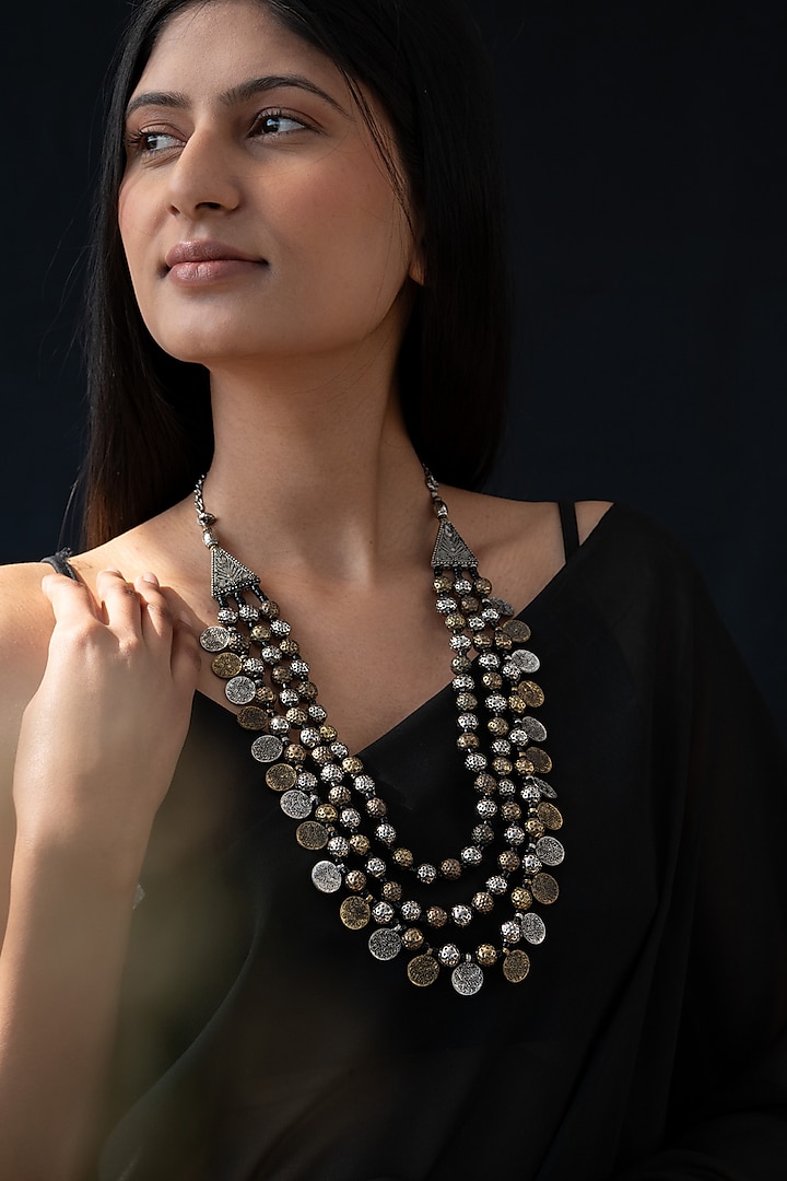 Gold & Silver Layered Necklace by Do Taara