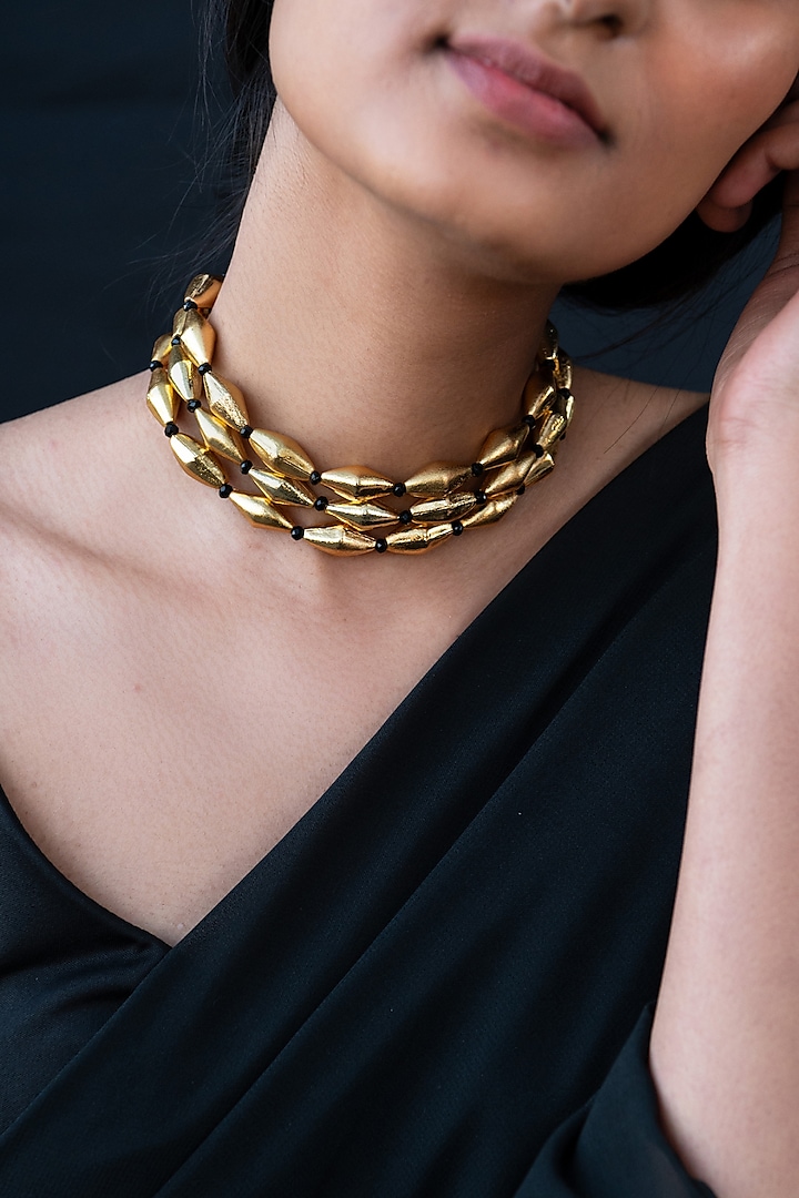 Gold Finish Choker Necklace by Do Taara