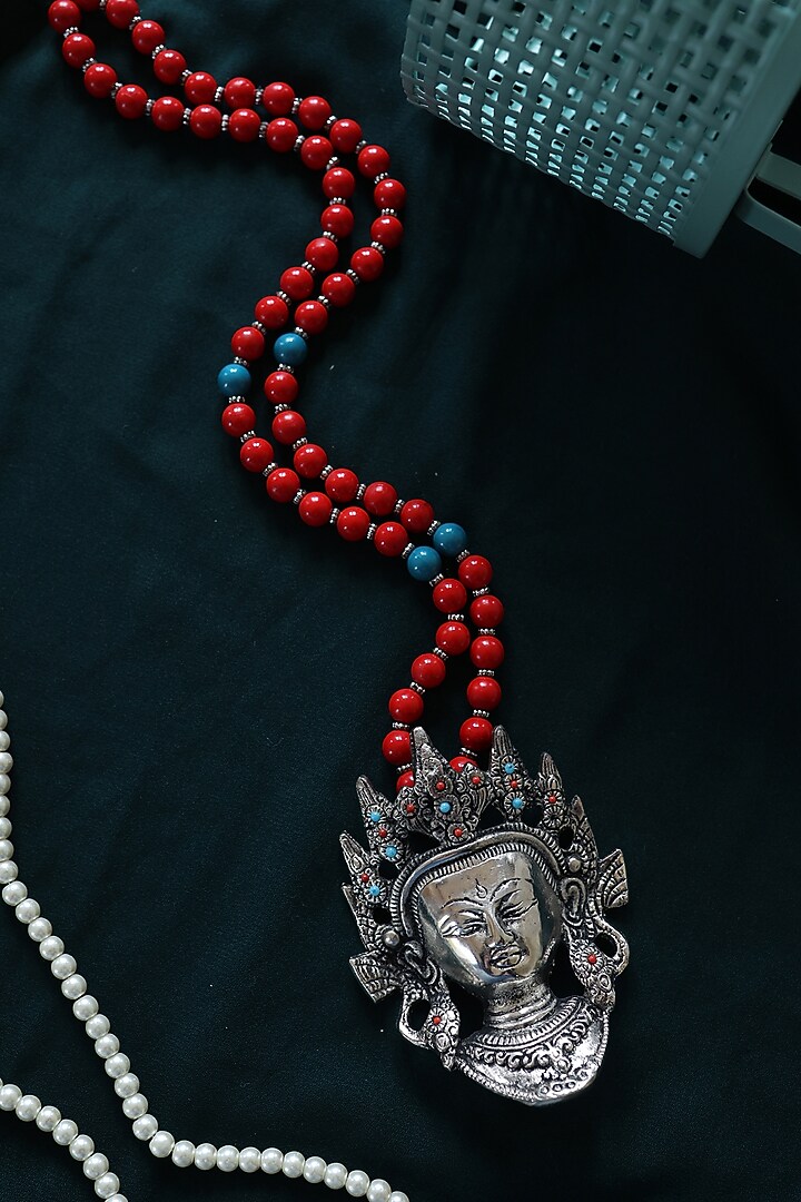 Red Beaded Buddha Pendant Necklace by Do Taara at Pernia's Pop Up Shop