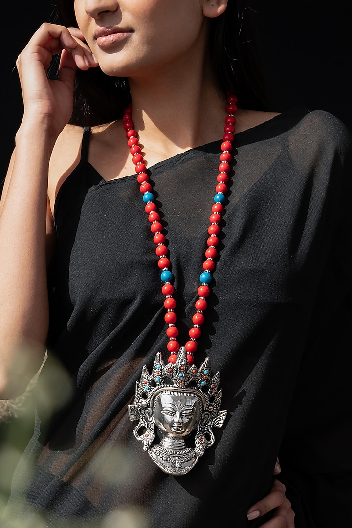 Red Beaded Buddha Pendant Necklace by Do Taara at Pernia's Pop Up Shop