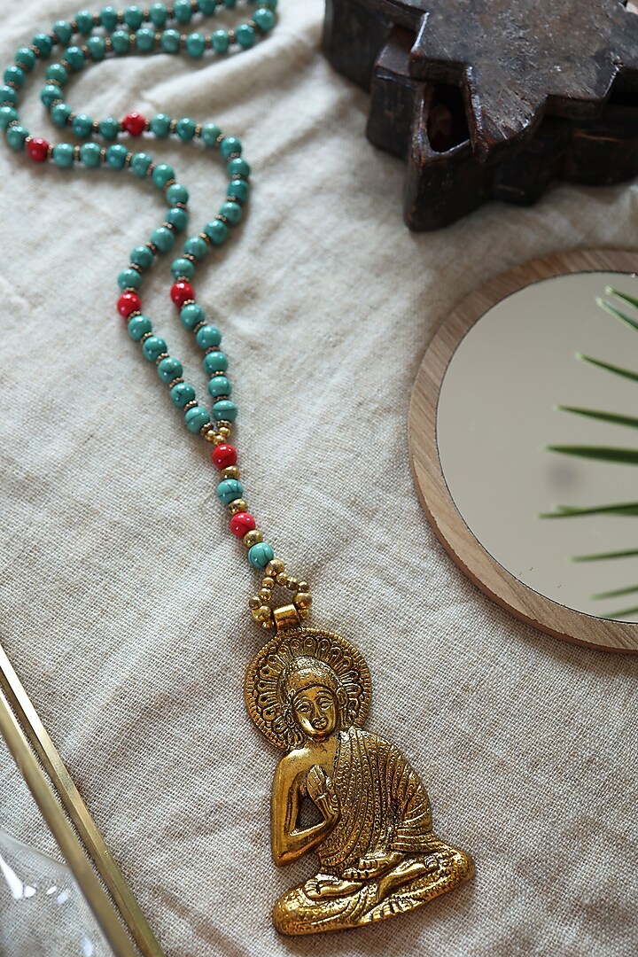 Turquoise Beaded Buddha Pendant Necklace by Do Taara at Pernia's Pop Up Shop
